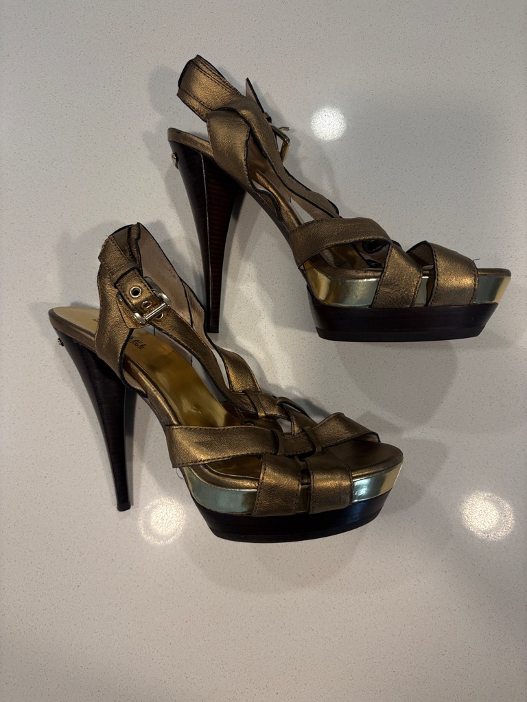 Michael Kors Bronze Metallic Platform High Heel Sandals